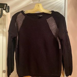 DKNY Black Mesh Sweater Silver Metallic Fabric Trim Sz XS!!